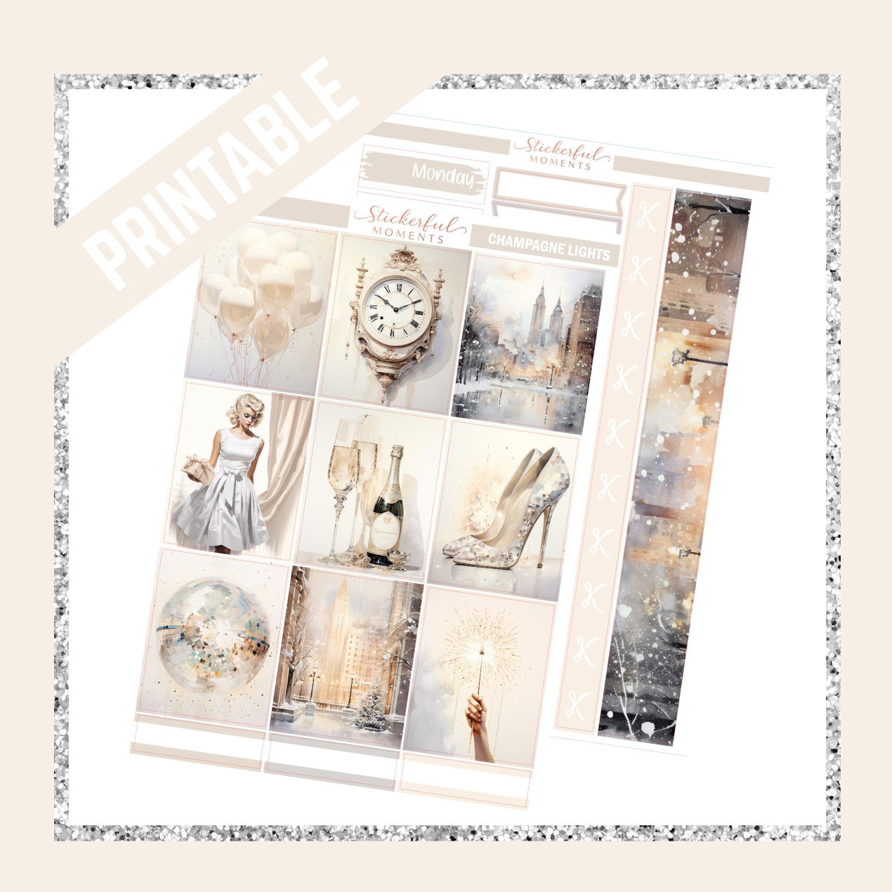 Champagne lights Printable weekly kit